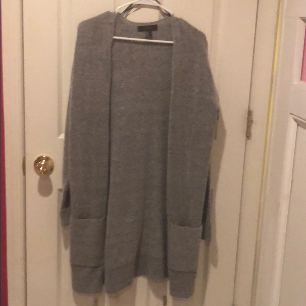 grey longline knit cardigan